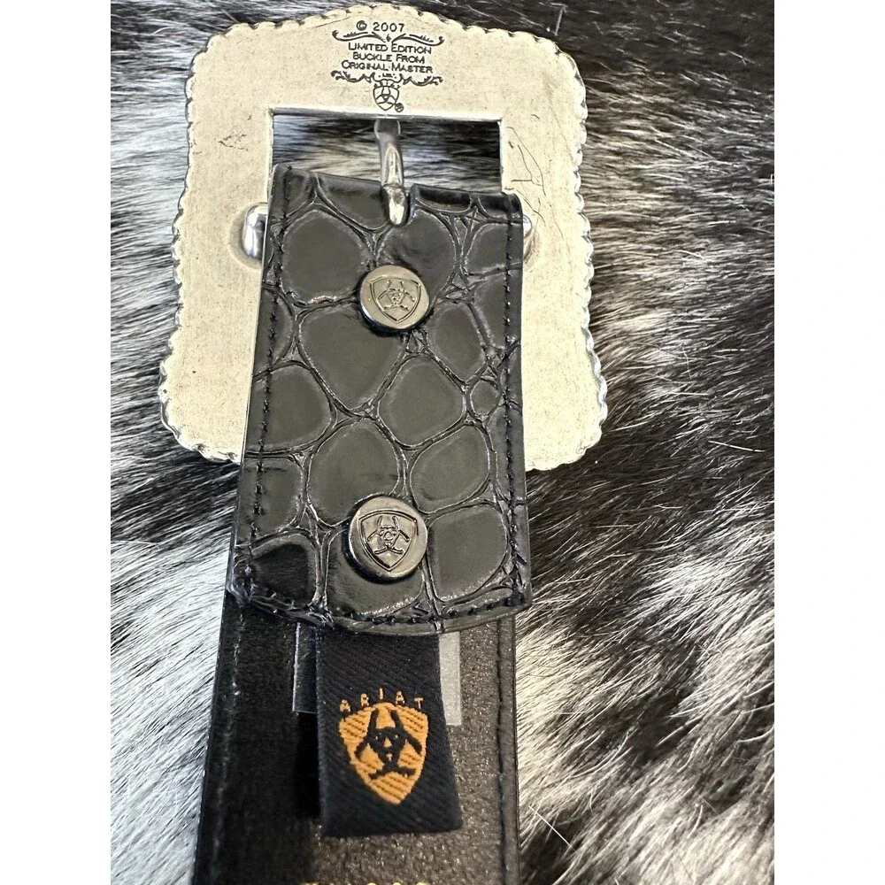 Ariat Genuine Leather Belt Women's Limited Edition Buckle 2007 Zebra Studs Sz 38